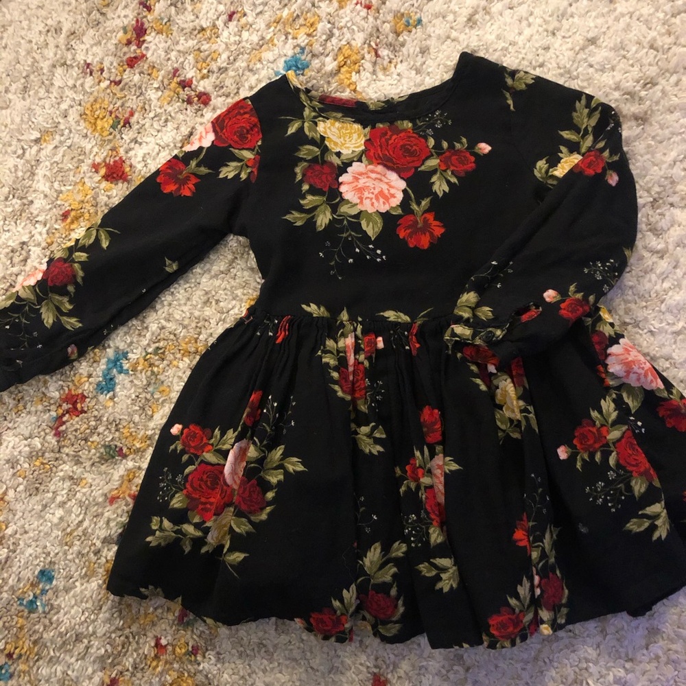 Black and red floral long sleeve toddler dress